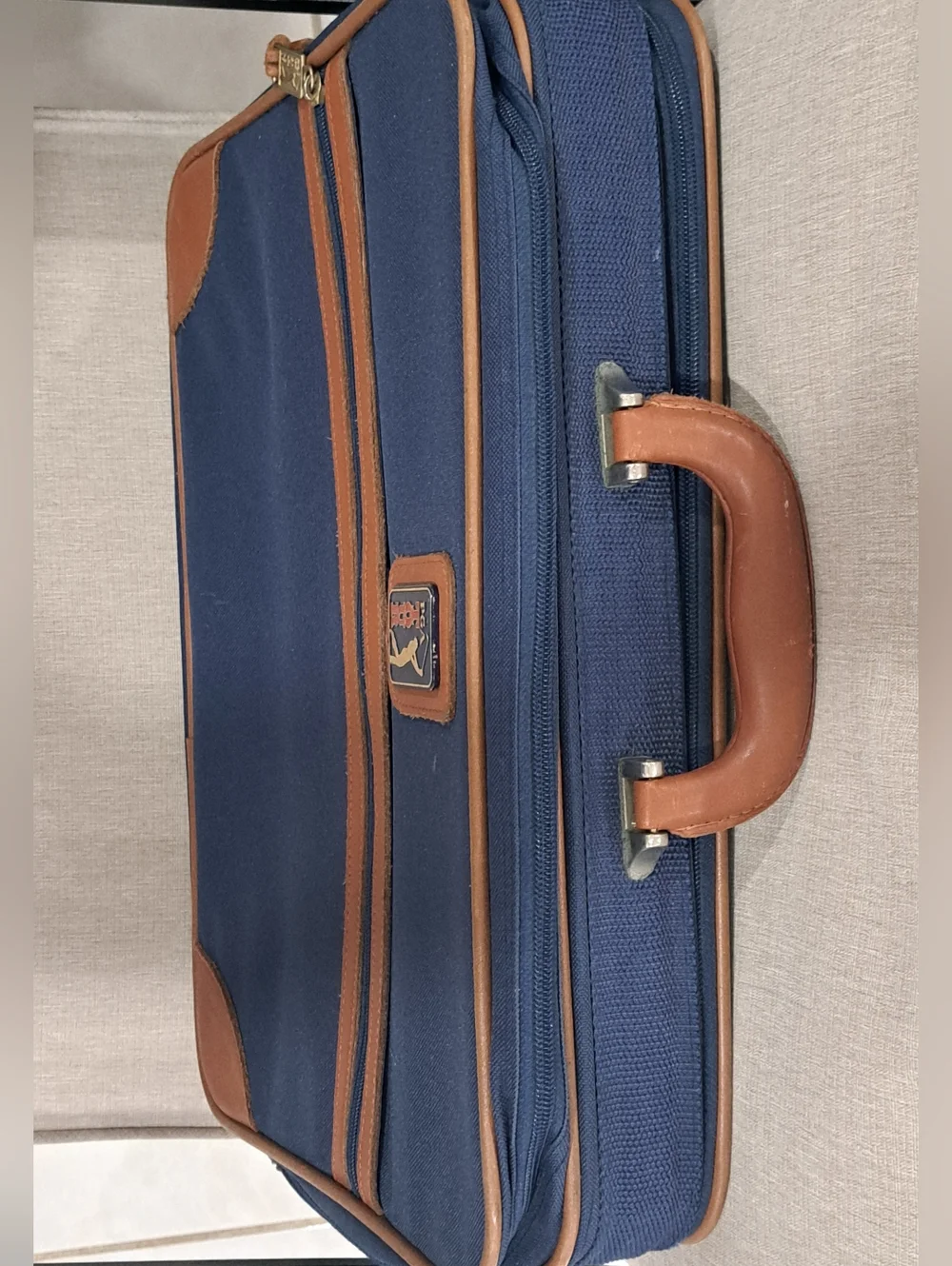 Vintage PGA Tour Suitcase Luggage - Blue Nylon & Tan Leather